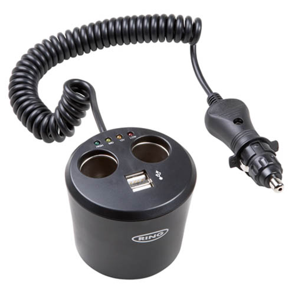 Разветвитель RING RMS10 в подстаканник на 2 гнезда + 2 USB