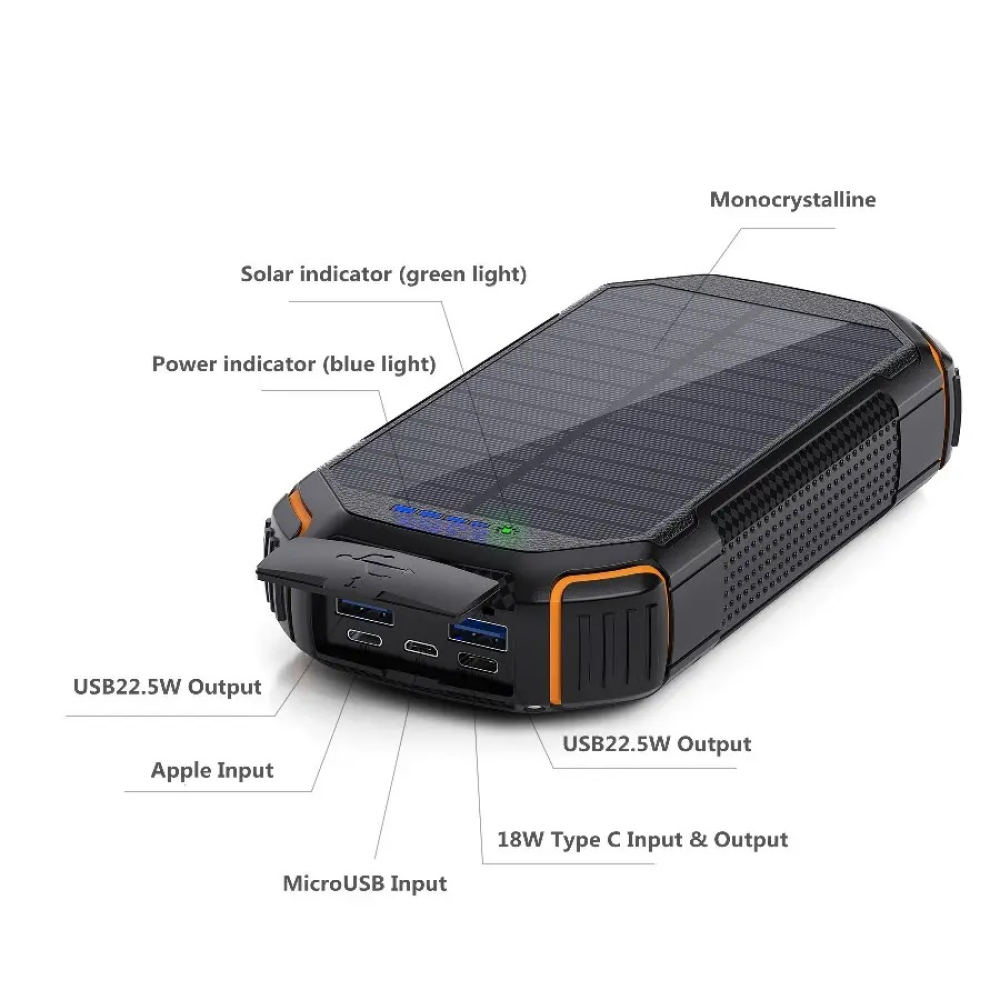 УМБ PowerBank із сонячною панеллю, повербанк КВАНТ WSC31-3 30000mAh