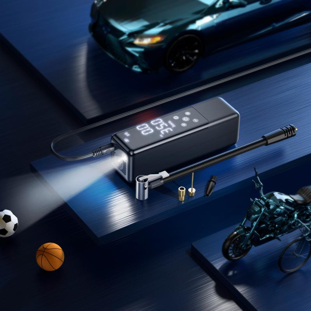 Компресор HOCO ZP5 12v/кабель 3м/510г(без кабеля)/ліхтар/3,5 бар/52x52x171мм
