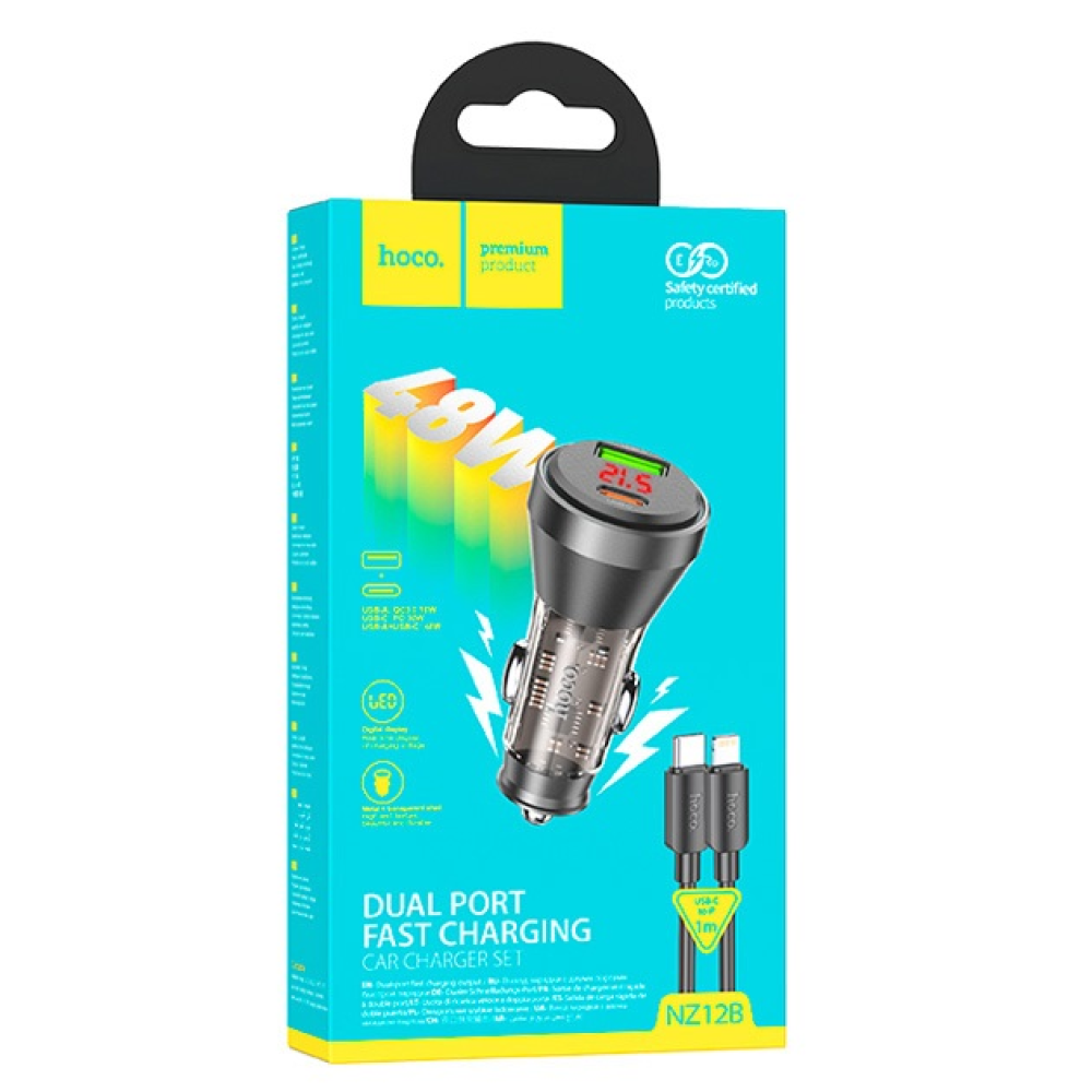 АЗП Hoco NZ12B (PD48W+QC3.0 1Type-C/1USB) + кабель Type-C-Type-C (Чорний)