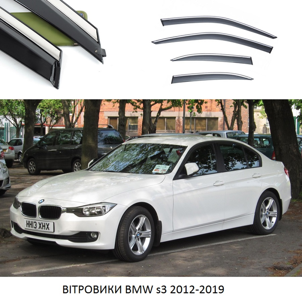Дефлектори вікон BMW s3 2012-2019 П/К скотч“FLY““молдинг із нерж.сталі 3D“BBMW31523-W/S(79)