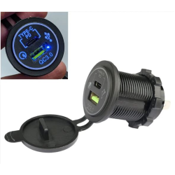 Гніздо під 1 USB+1 Type-C(QC 3.0+PD) DC 12-24V/5V підсвічування з різьбою A93B з дротом