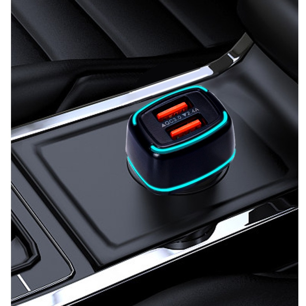 АЗП 12/24V 2USB YY-XL 3,1A Quick Cgarge 3.0 (Led підсвідка) Чорна
