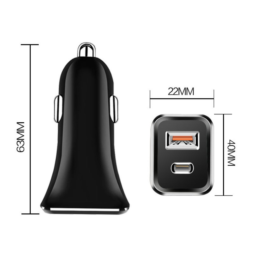АЗП 12/24V 1USB-1Type-C YY-C04 PD 18W+QC3.0 38W (mini) Чорна