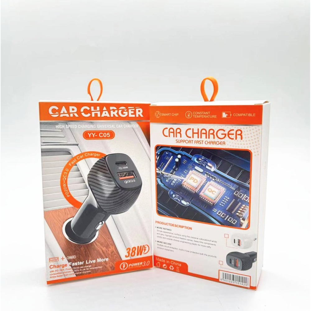 АЗП 12/24V 1USB-1Type-C YY-C05 PD 18W+QC3.0 38W (Карбон)
