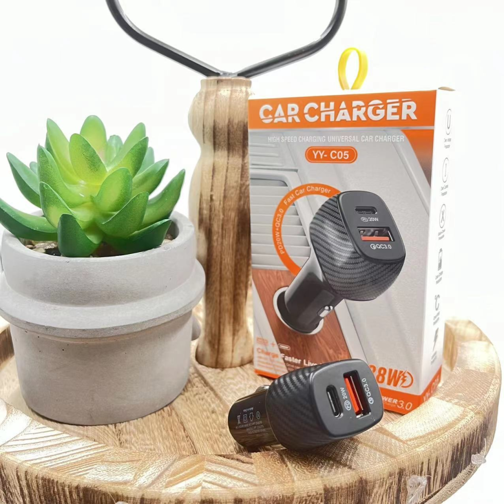 АЗП 12/24V 1USB-1Type-C YY-C05 PD 18W+QC3.0 38W (Карбон)