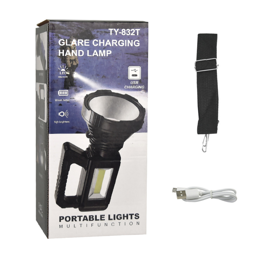 Ліхтарик-ручний АКБ вбудований,діод LED+COB,MICROUSB,соняч.панель,довж.-22см,пласт.“X-Balong“TY-832T