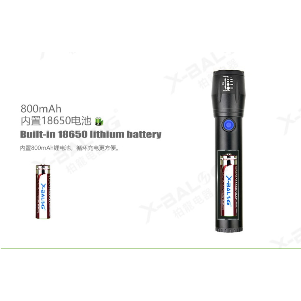 Ліхтарик-ручний АКБ вбудований,діод P50,MICROUSB,довж.-14см,метал. корп.“X-Balong“ BL-С62