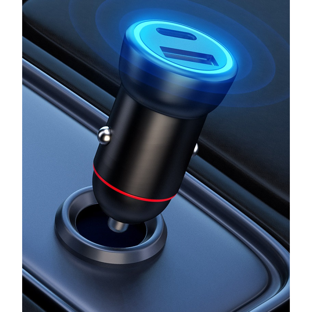 AЗП 12/24V 1USB-1Type-C 2,4А 22.5W.PD20W. QC3.0 P30 (Mini) метал
