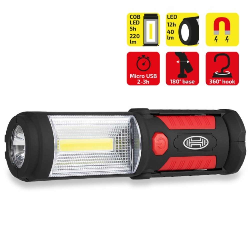 Переноска діодна 3W COB/220 lm +1W L=215/3000mAh/microUSB/Heyner Led 575100/зміна кута,магніт, гачок