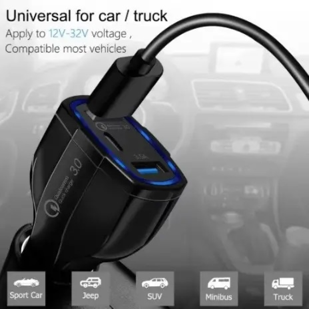 AЗП Sertec ST-1100 Type-C/2-USB Quick Charge 3.0 + кабель Micro usb
