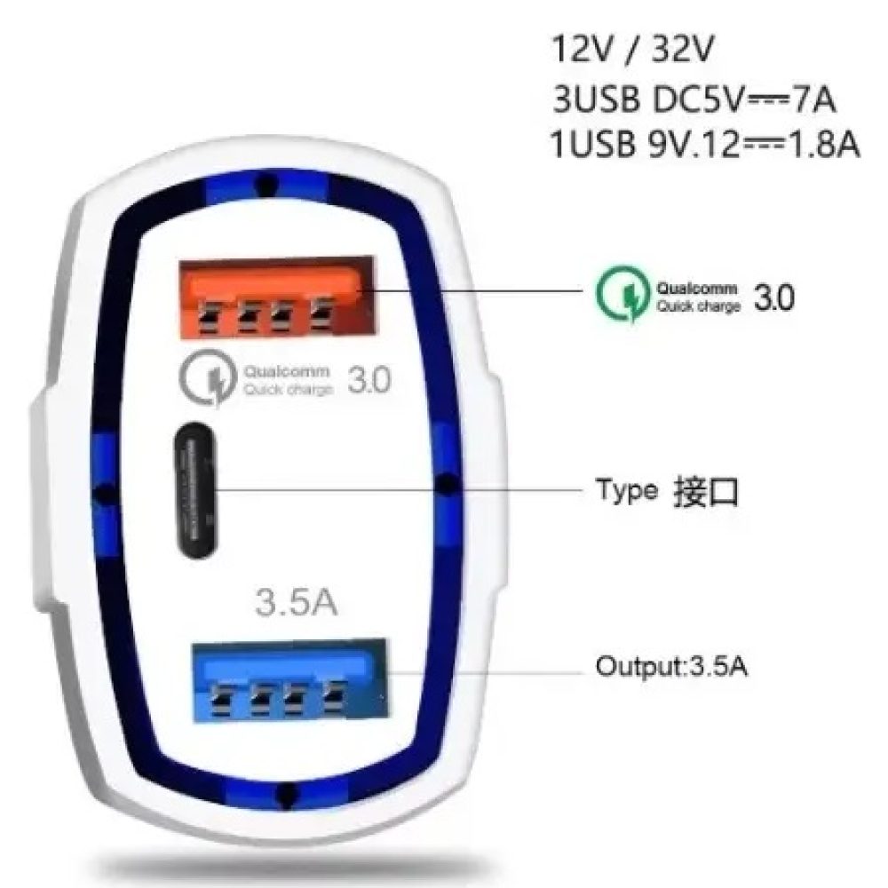 AЗП Sertec ST-1100 Type-C/2-USB Quick Charge 3.0 + кабель Micro usb