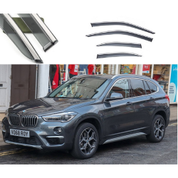 Дефлектори вікон BMW X1 2016-2020 П/К скотч“FLY““молдинг із нерж.сталі 3D“BBMWX11623-W/S(82)