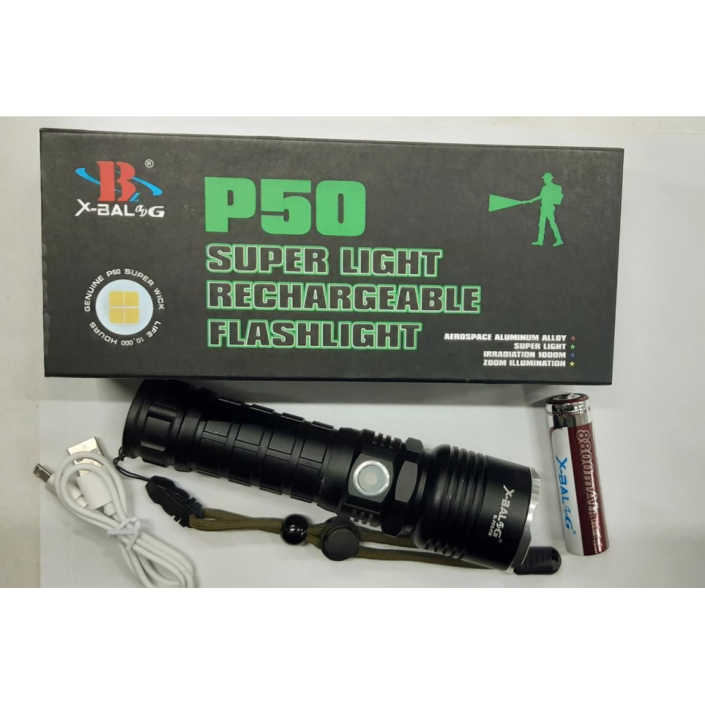 Ліхтарик-ручний АКБ 18650,8800 mAh,діод P50,TYPE-C,довж.-17см,метал. корп.“X-Balong“ X71-P50