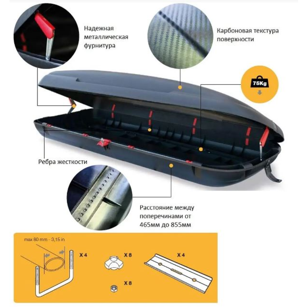 Аеробокс на дах 480л - Кенгуру ARTPLAST DISCOVERY CARBON LINE BA480/PA Італія
