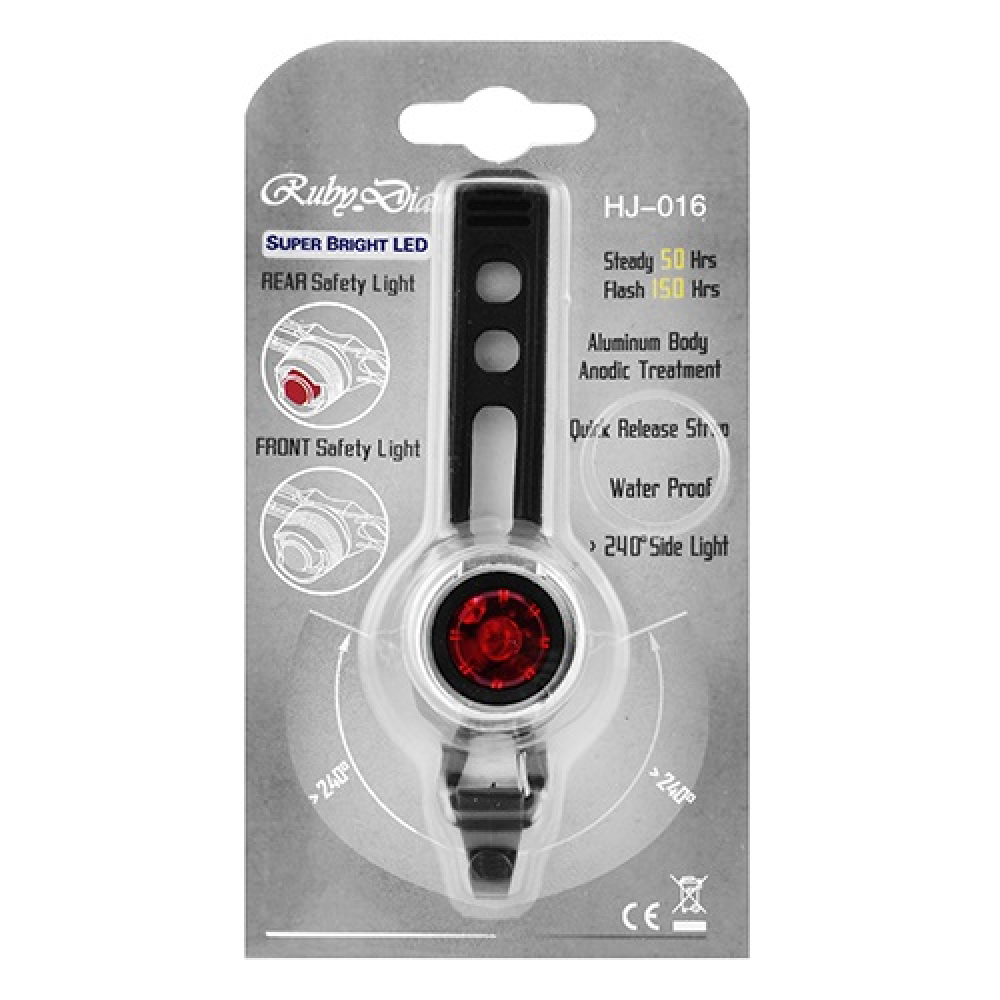 Ліхтар задній велосипедний TY-06/HJ-016-1LED STOP red, Waterproof, ALUMINUM, 2хCR2032