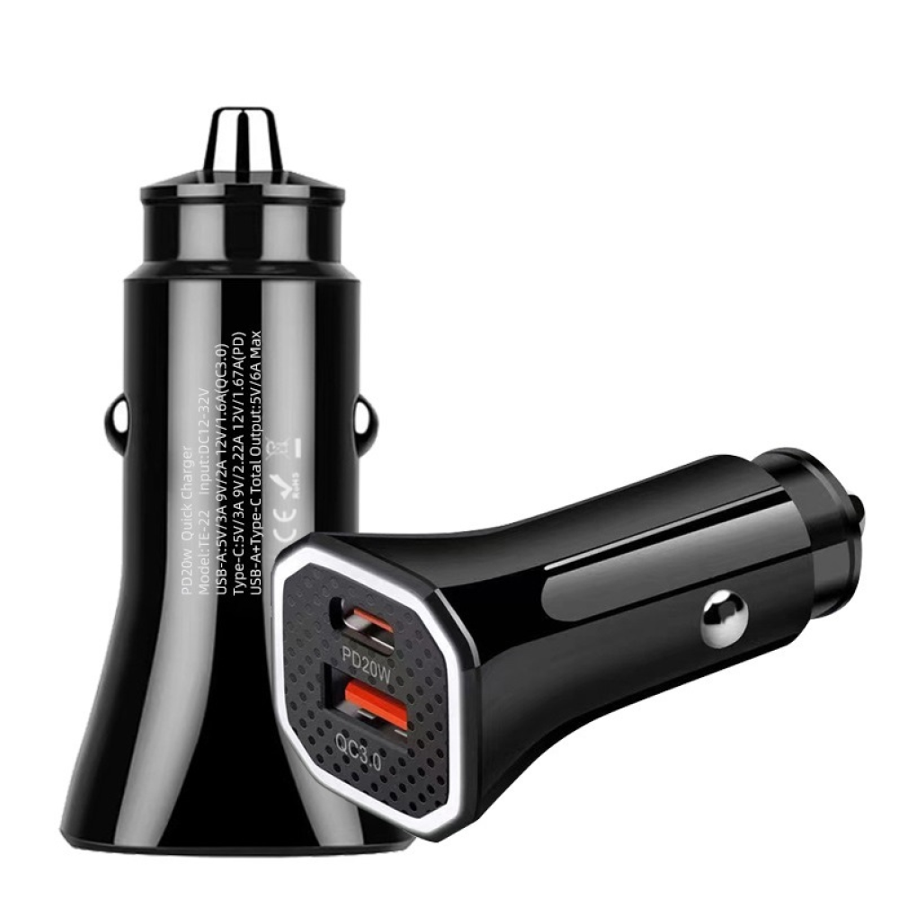 АЗП 12/24V 1USB-1Type-C YY-C06 PD 18W+QC3.0 38W (Led підсвітка) Чорна