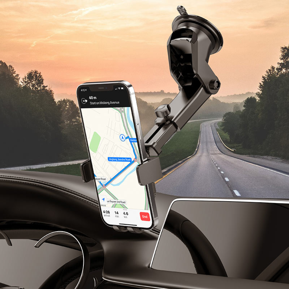 Автотримач для телефону затискач під вагою BOROFONE BH39 телескоп Amazing center console. Black