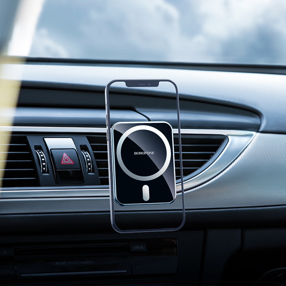Автотримач з бездротовою зарядкою BOROFONE BH43 Xperience (для iPhone 12 і вище), на повітропрові