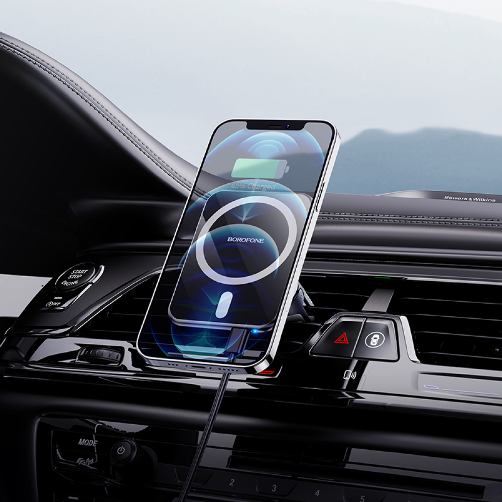 Автотримач з бездротовою зарядкою BOROFONE BH43 Xperience (для iPhone 12 і вище), на повітропрові