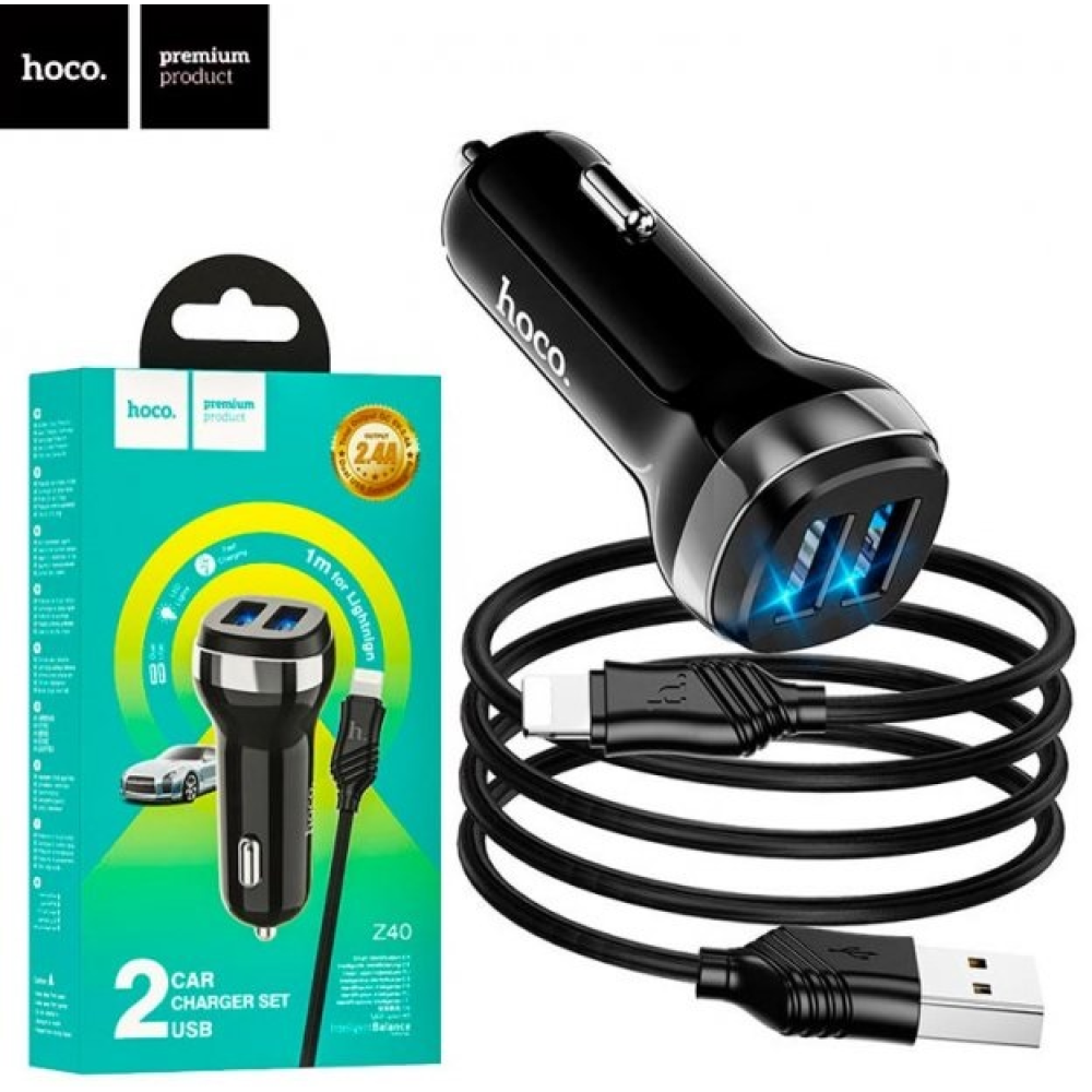 АЗП Hoco Z40 + кабель Lightning (Чорний)