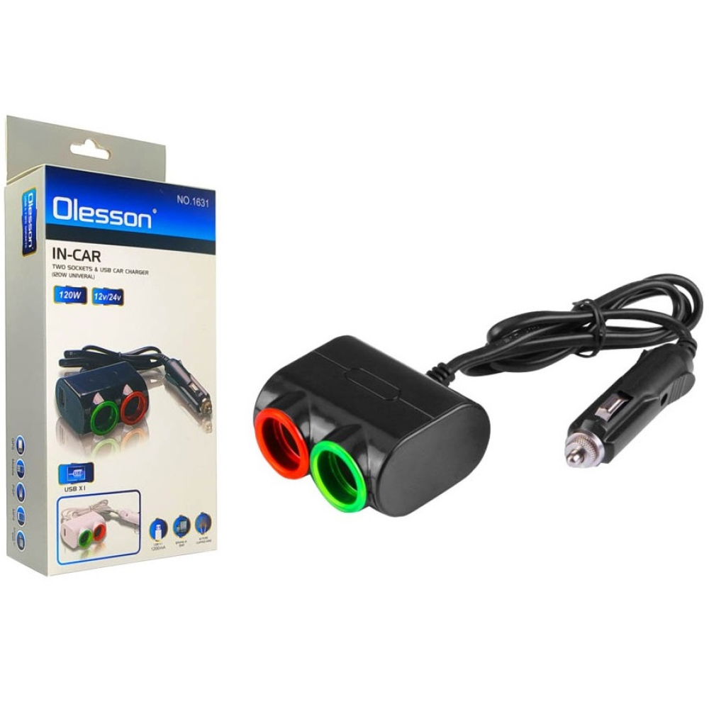 Автомобільний розгалужувач Olesson 1631 Чорний,з подовжувачем,1USB