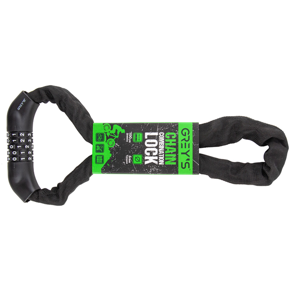Замок велосипедний ланцюг 6х1000мм з кодовим замком сталевий Greys Chain Lock №GR40610
