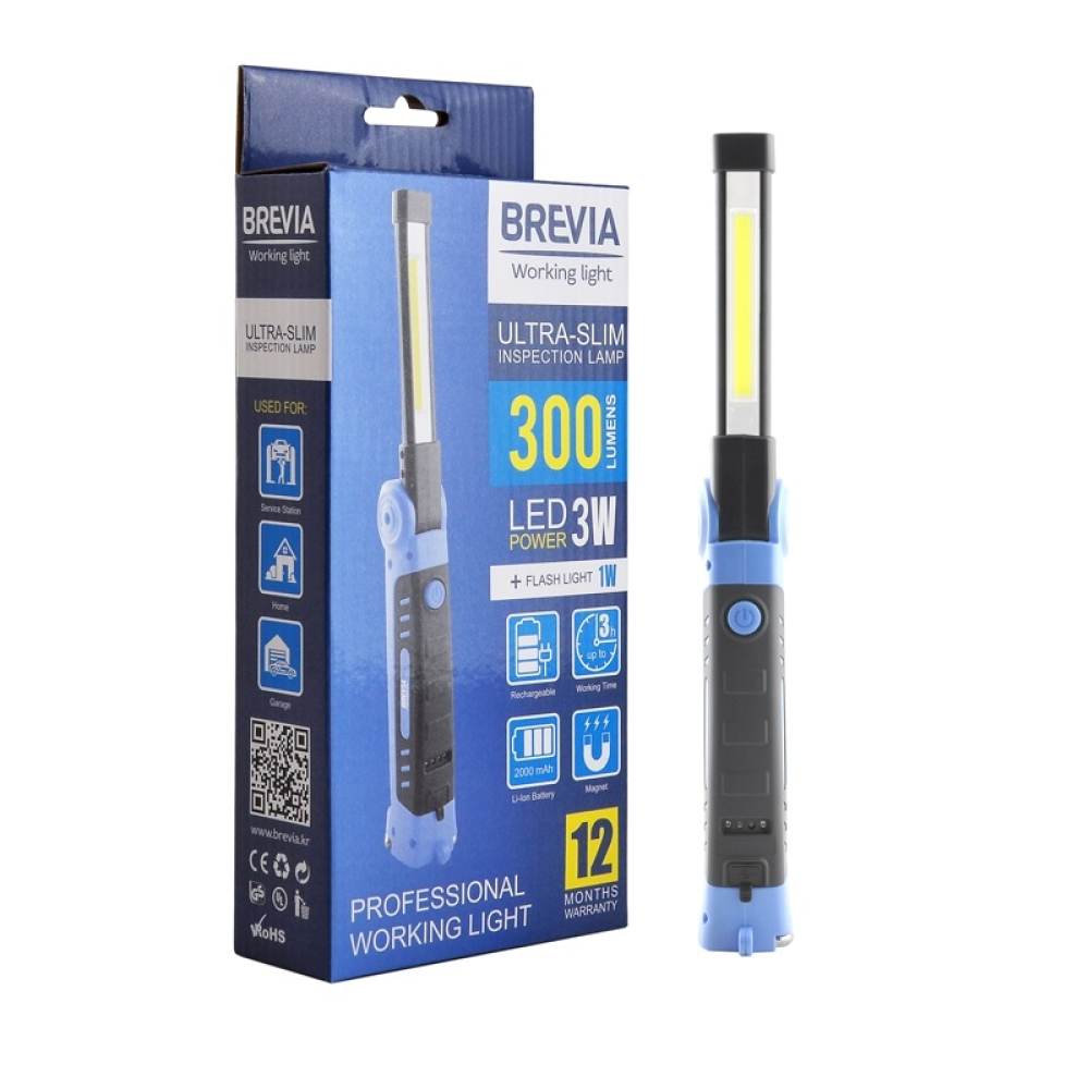 Переноска діодна 3W COB/300 lm +1W L=185-310/2000mAh/microUSB/Brevia Led 11360/склад, магніт, гачок