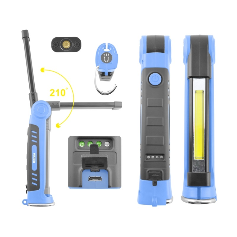 Переноска діодна 3W COB/300 lm +1W L=185-310/2000mAh/microUSB/Brevia Led 11360/склад, магніт, гачок