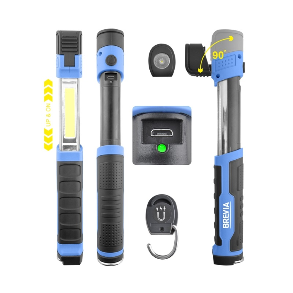 Переноска діодна 3W COB/300 lm +1W L=190-275/2000mAh/microUSB/Brevia Led 11350/телескоп,магніт,гачок