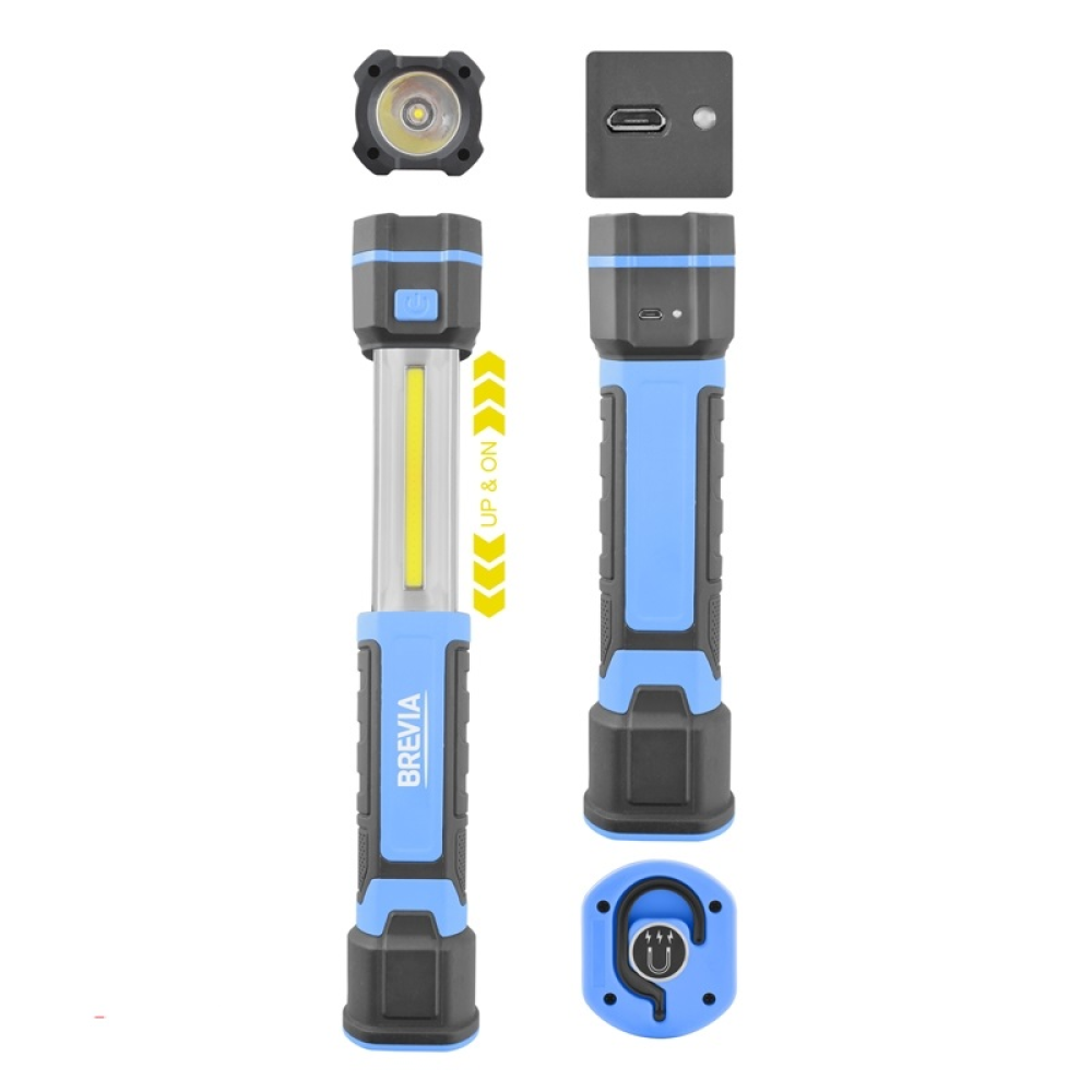 Переноска діодна 3W COB/300 lm +1W L=220-330/2000mAh/microUSB/Brevia Led 11340/телескоп,магніт,гачок