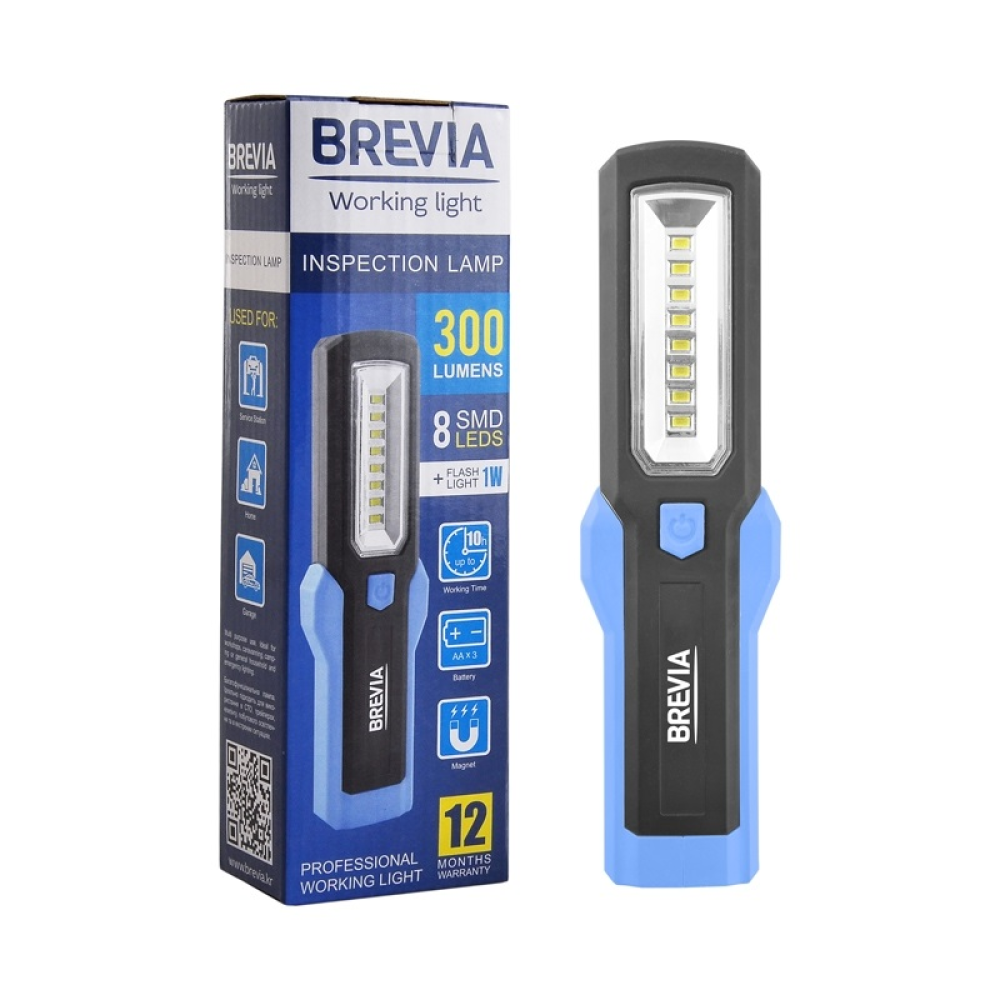 Переноска діодна SMD 8/300 lm +1W L=215/3*AA/Brevia Led 11310/зміна кута,магніт,гачок