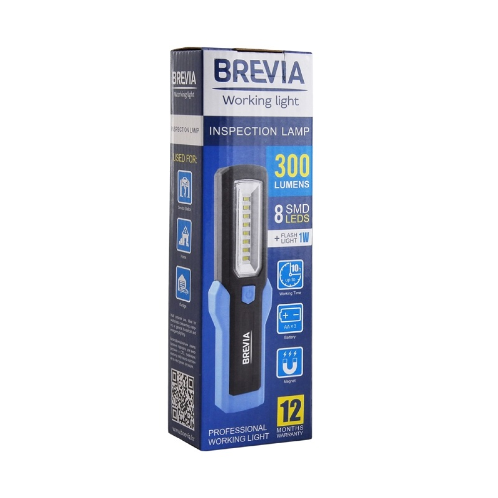 Переноска діодна SMD 8/300 lm +1W L=215/3*AA/Brevia Led 11310/зміна кута,магніт,гачок