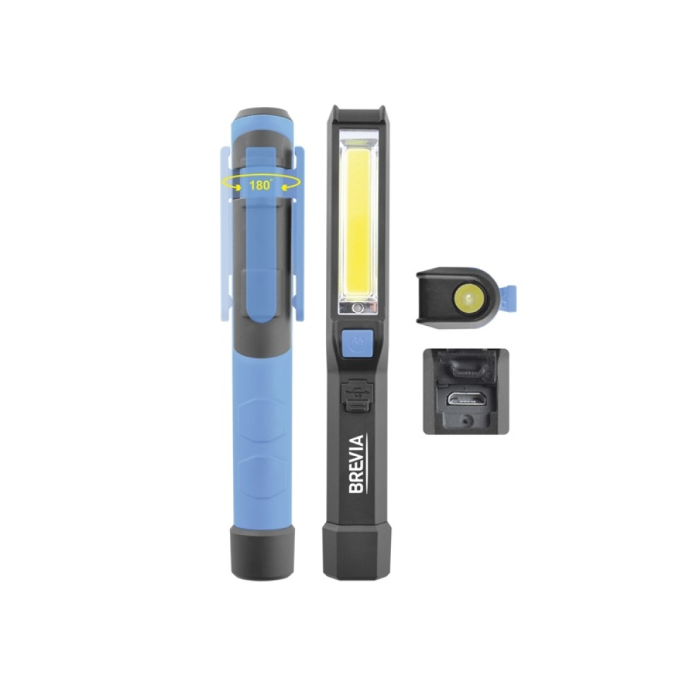 Переноска діодна 2W COB/150 lm +1W L=165 D=25/900mAh/microUSB Brevia Led Pen Light 11220//магніт