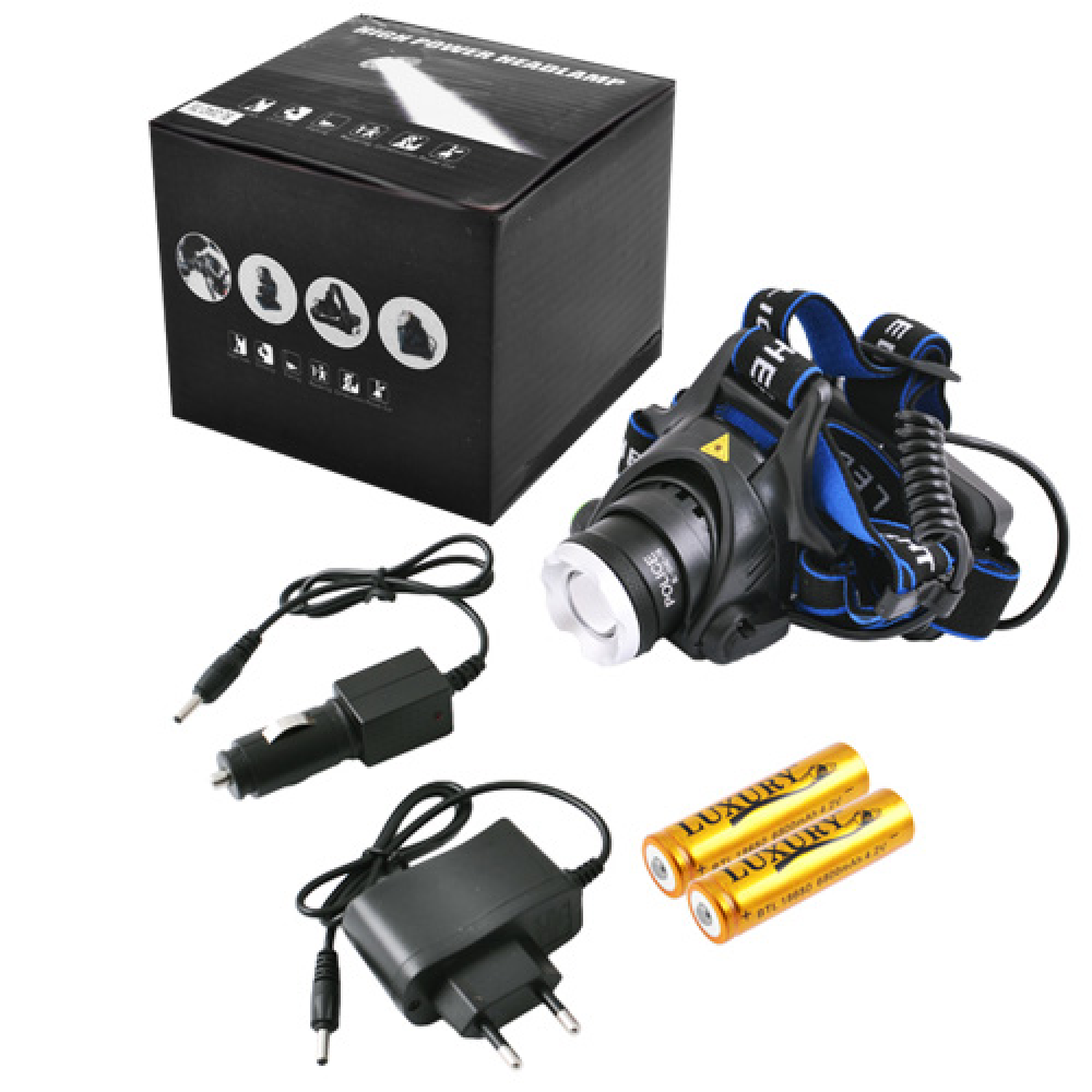 Ліхтарик налобний X-Balong 6699/204C-T6, ЗУ 220V/12V, 2x18650, zoom