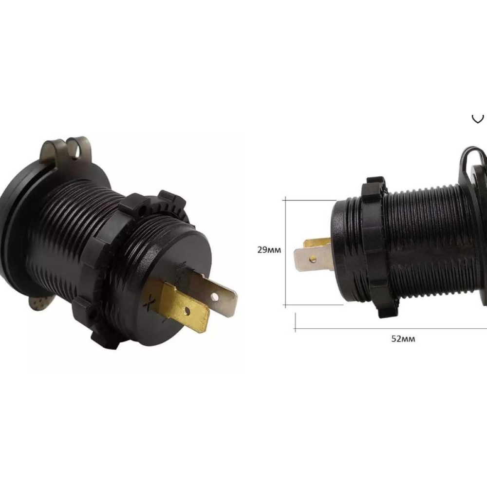 Гніздо під 1 USB+ Вольтметр+Амперметр DC 12-24V/5V підсвічування з різьбою P11 Blue QC 3.0