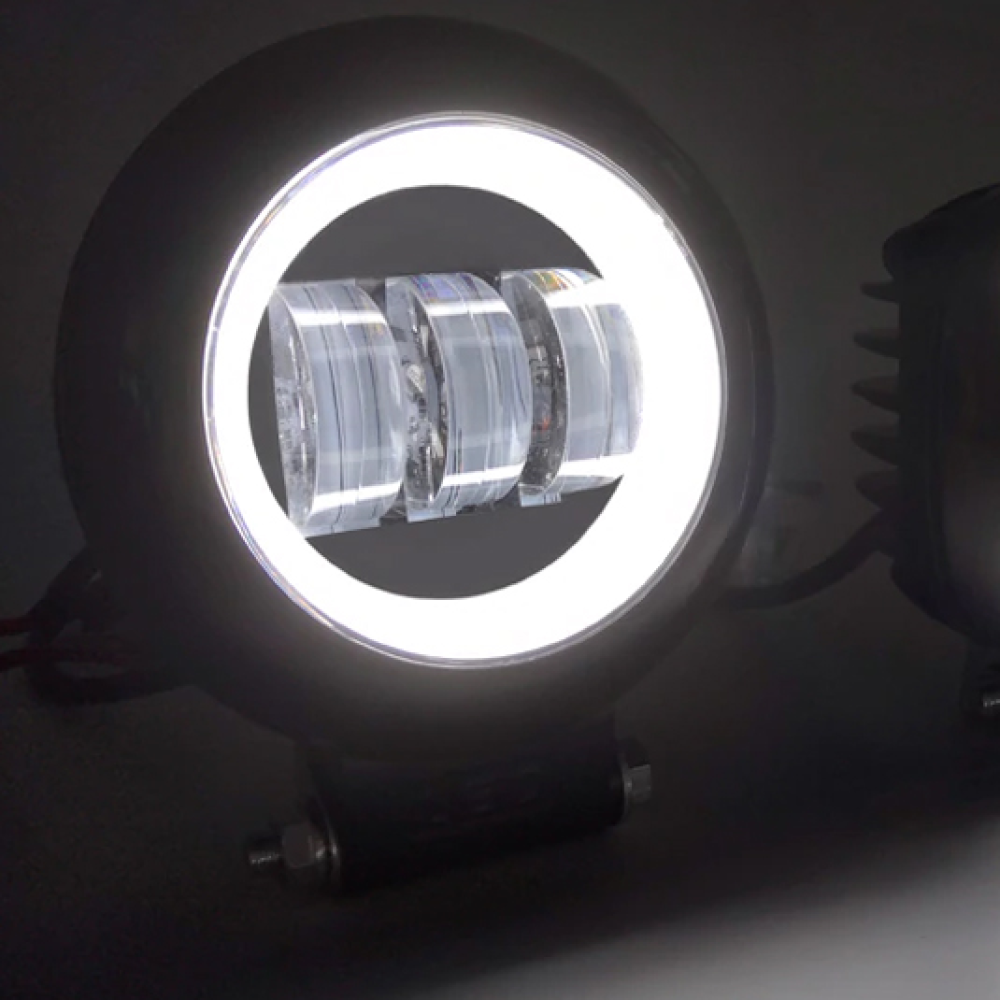 Фара-LED Круг 45W (15W*3) 10-30V Ø 115*60mm Ближнє/Flood Лінзована PREMIUM+ДХО+ANGEL EYE 89-45BC
