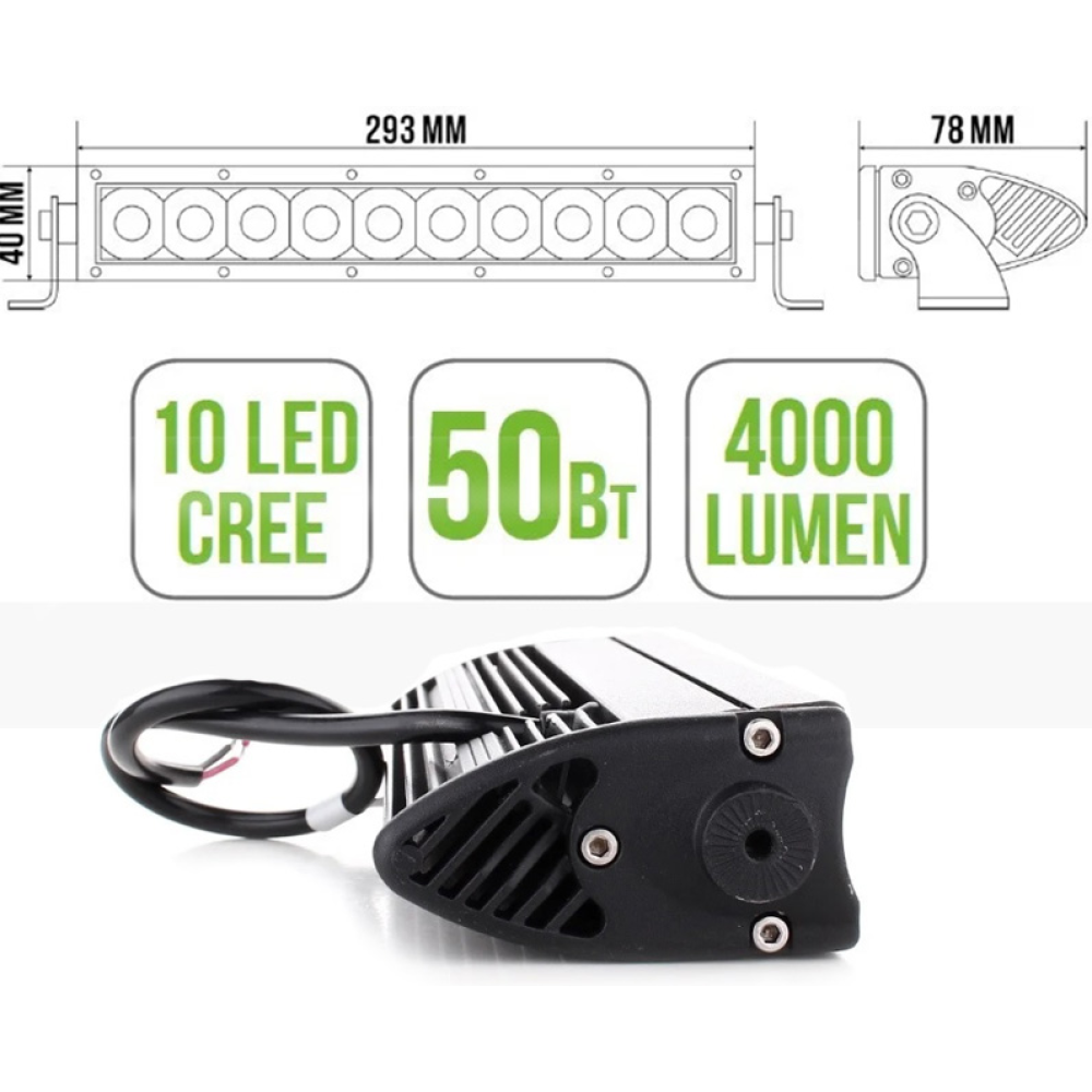 Фара-LED Балка 293*78*40мм 50W (5W*10) 10-30V Ближнє/Spot “BELAUTO“ (BOL1005 Spot) (1шт)