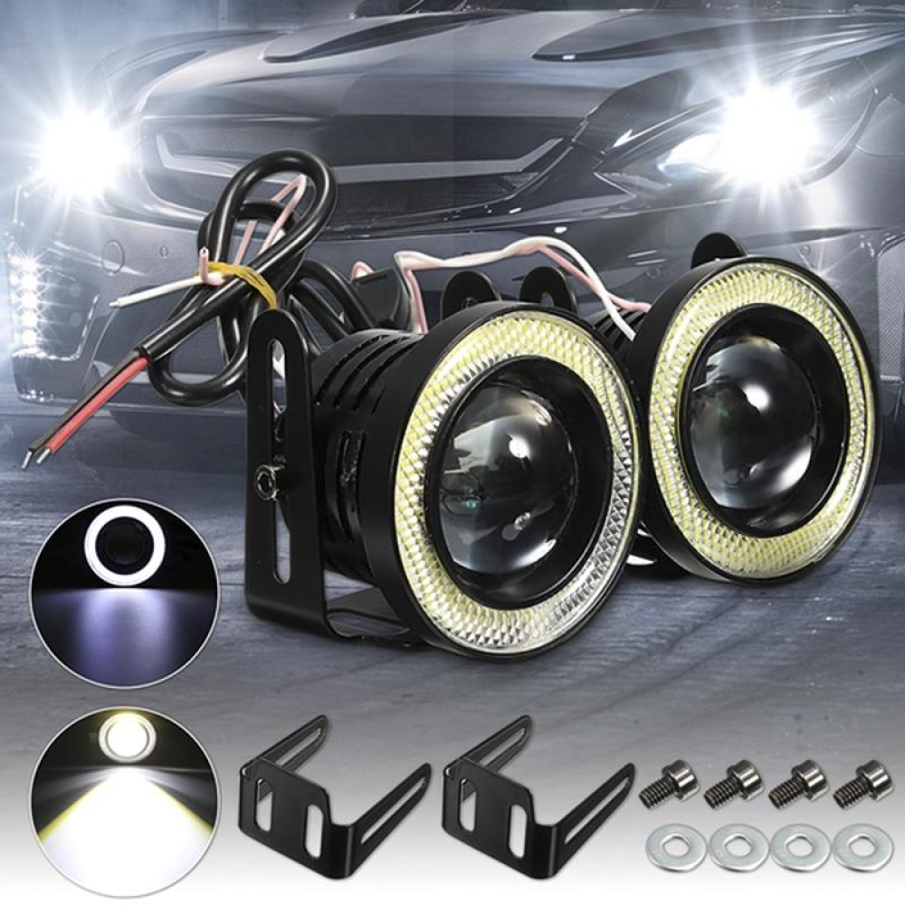 Протитуманні LED Фари Лінза з ДХО D=76мм 12V/2*2,5W 7000K/COB (2шт) (XL-666)