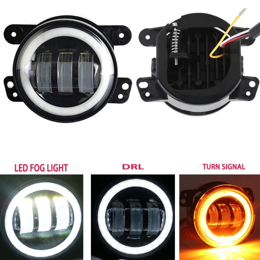 Протитуманні LED Фари Лінза з ДХО та поворотом D=100мм 10-30V/15W 7000K (2шт) 4*-45W ip68 circle W/Y