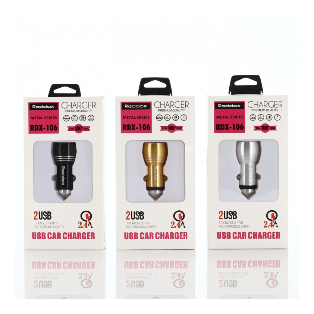 AЗП 12/24V 2USB (2+1A) Reddax RDX-106 коротка Black/Silver/Gold