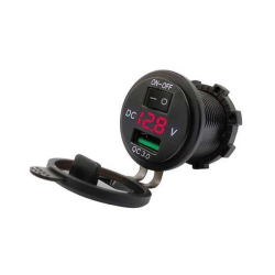 Гніздо під 1 USB+ Вольтметр DC 12-24V/5V підсвічування з різьбленням P10 Red QC 3.0 (вимикач)