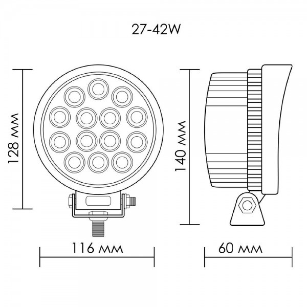 Фара-LED Круг 42W 138*76mm (3W*14) 10-30V Ближнє+страбоскоп (27-42W) (1шт) 4168