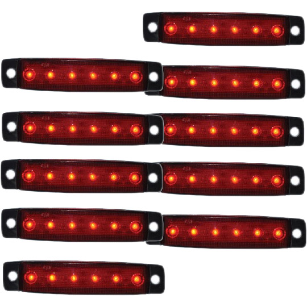 Габарит - червоний - 100х10мм - 12/24V Led 6 діодів - 201306/к (10шт/уп.)