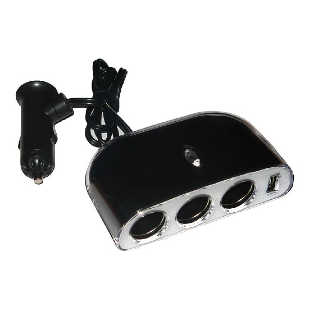 Автомобільний розгалужувач - трійник з подовжувачем/USB WF-0032 (940)